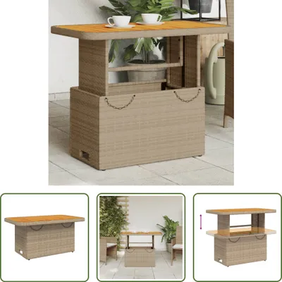 Immagine prodotto di The Living Store Tavolo da giardino Beige 90x55x71 cm in Poly Rattan e legno d'acacia