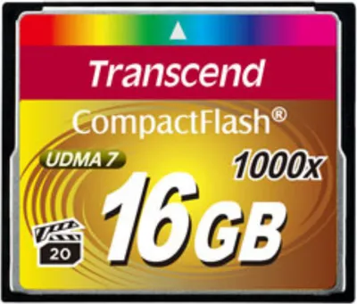 Produktbild von Transcend CompactFlash Card 1000x 16GB, 16384 MB, Kompaktflash (CF), 160 MB/s, 10000 Zyklen pro logischen Sektor, 11.4 g, 36.4 mm