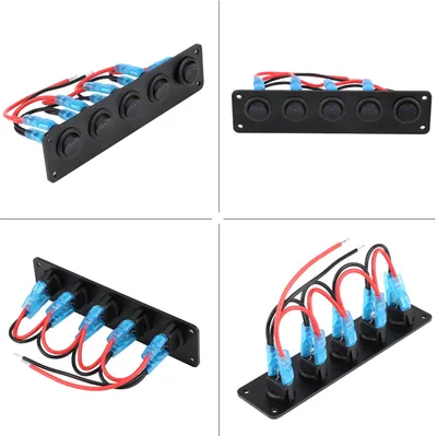 Obrázok produktu pre 12-24V 5 Gang Round Dash Rocker Toggle Switch Panel Blue LED pre RV Boat Yacht Marine