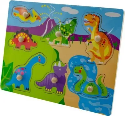 Productafbeelding van Houten puzzel met figuurtjes, 30x22,5 cm - Dinosaurussen