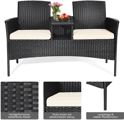 Image de Banc de jardin - noir - bancs de jardin résistants aux intempéries - bancs de jardin - banc de jardin avec table - banc de jardin