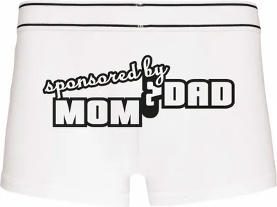 Produktbild von Boxershorts - Mann - Boxer-0024-man-white-h-M - weiß - M - hinten - Sponsored by mum and dad - lustiges Motiv - Spruch - Unterwäsche - Unterhose - Freizeit - lustig