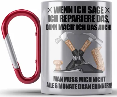Produktbild von Trendation - Hausmeister Edelstahl Tasse Karabiner Lustiges Geschenke Lustig Spruch Haustechniker Geschenkidee Sprüche (Rot)