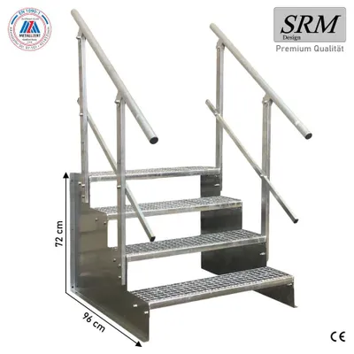 Zdjęcie produktu dla 4 stopnie schodów wolnostojących model 2 schody ocynkowane schody stalowe wysokość stopnia 18 cm szerokość 70 cm wysokość 72 cm z poręczą po obu stronach