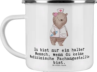 Produktbild von Mr. & Mrs. Panda Teetasse Medizinische Fachangestellte Herz - Weiß - Geschenk, Krankenhaus, Teebecher, Krankgeschrieben, Reisebecher, Emaille Tasse, Outdoor Becher, Pott
