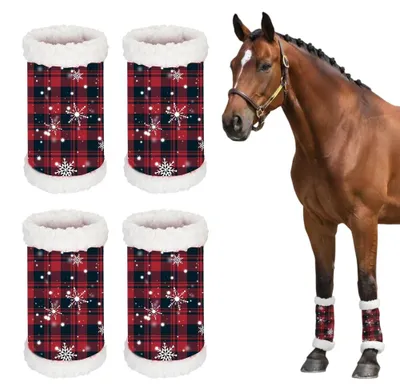 Pferdebeinschutz Weihnachten, 4 Stück, rot-schwarz Karo