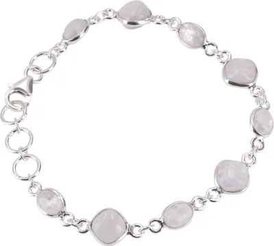 Produktbild von Indisches Boho Silber Armband, Edelsteinarmband - Mondstein, Weiß, SterlingSilber, 20*1 cm, Armreifen & Armbänder aus Silber