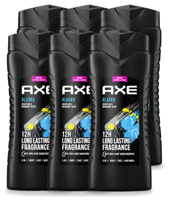 Productafbeelding van 6 x Axe Alaska 3-in-1 Douchegel - Oceaanlucht en Bergamot - 400 ml - Voordeelverpakking - 6 stuks