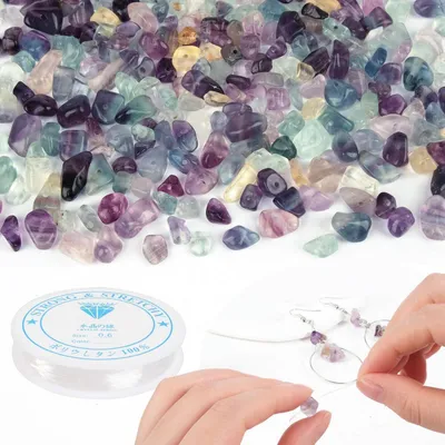 Produktbild von Fluorit Perlen zum Auffädeln, 230 Stück Naturstein, mit 0,6 mm Elastikfaden, für Schmuck DIY