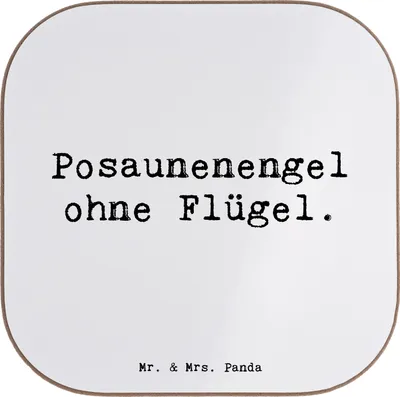 Produktbild von Mr. & Mrs. Panda Untersetzer Tasse Spruch Engel Posaune - Weiß - Geschenk, Coaster, für Gläser, Glas, Musikerwitz, Instrument lernen, Musikinstrument, gläseruntersetzer
