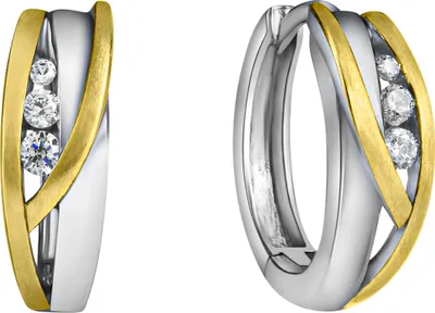 Produktbild von V Klappcreolen 925/- Sterling Silber 1,4cm weiß Zirkonia weiß 371210192