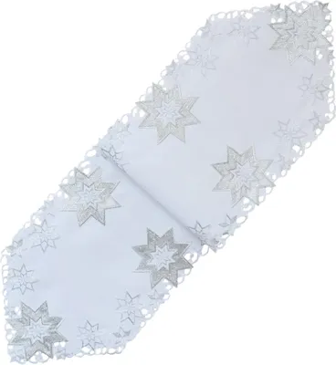 Produktbild von Tischläufer MALIA Sterne Stick Weihnachten Polyester weiß 45 x 140 cm