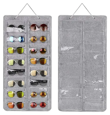 Produktbild von Hängender Organizer für Sonnenbrillen, 16 Fächer Brillenhalter aus Filz, Aufbewahrung für Brillen, Sonnenbrillen-Halterung (Grau)