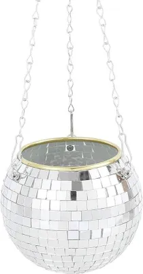 Obrázek produktu pro Závěsný květináč Discobal 15 cm s řetízkem pro interiérovou výzdobu – stříbrný