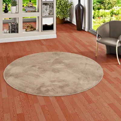 Produktbild von Luxus Super Soft Hochflor Teppich Melia Taupe Rund, Größe:160 cm Rund