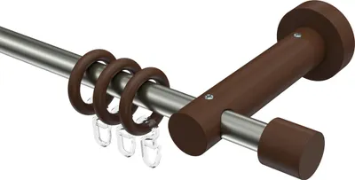 Produktbild von Interdeco Gardinenstange / Vorhangstange Edelstahl / Nussbaum lackiert, Typ Adrian Pin (Kappe), 16 mm Ø 1-läufig, 180 cm