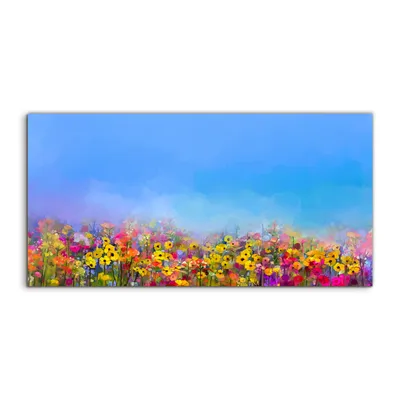 Produktbild von Coloray - Glasbild - 120x60 cm - Wandbild - Glasbilder - Deko Natur Gemälde Blume wiese Himmel