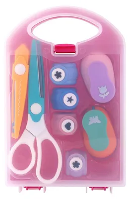 Image de Kit de découpage pour enfants, ensemble de loisirs créatifs comprenant des ciseaux et des formes : fleur, étoile, papillon, cœur, idéal pour le scrapbooking et les projets de bricolage