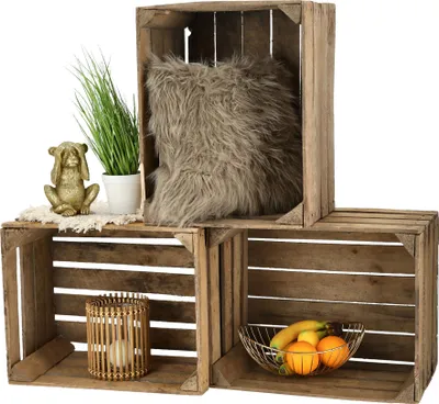 Produktbild von Obstkisten 3er Set Holzkiste Weinkiste Stapelkiste Vintage Look
