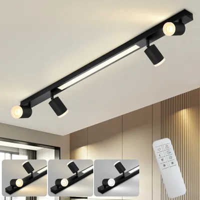 Produktbild von ZMH Deckenstrahler Schwarz 4 Flammig Deckenleuchte Dimmbar Deckenspots mit fernbedienung Schwenkbar 350° Modern für Wohnzimmer Schlafzimmer Küche