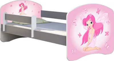 Produktbild von ACMA Jugendbett Kinderbett Junior-Bett Komplett-Set mit Matratze Lattenrost und Rausfallschutz Grau 07 Rosa Fee 180x80