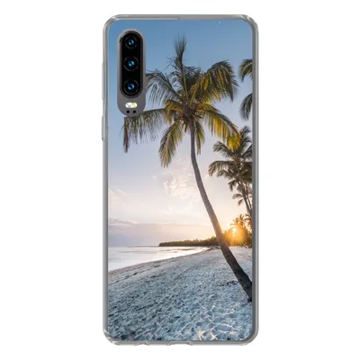 Produktbild von MuchoWow® Handyhülle Schutzhülle Hülle für Huawei P30 Strand - Sonnenuntergang - Palme Silikon Softcase Handy Hülle - Kartenbesitzer
