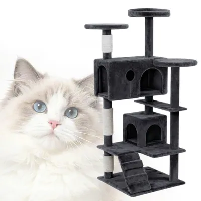 Image de ARBRE À GRATTAGE ROSEJANE, 130 cm, pour chats. Comprend des poteaux en sisal pour gratter, une cachette et des plateformes de repos. Tour d'escalade idéale pour les chats d'intérieur