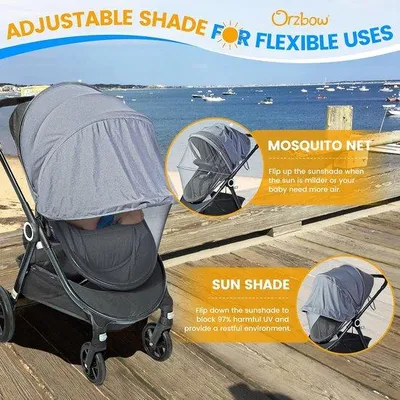 Produktbild von Famanu 2 in 1 Sonnenschutz und Moskito-Netz für Kinderwagen, UPF 50+, stabiler Schutz, grau