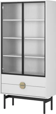 Produktbild von Selsey Stoon - Vitrine mit 3 Regalböden und 2 Schubladen, weiß, 175 cm