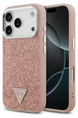 Zdjęcie produktu dla GUESS case passend für IPHONE 17 Pro compatible with MagSafe GUHMP17LPFGTSCMP (PU Glitter W/ Triangle Logo) pink