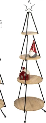 Produktbild von Deko Etagere mit 4-Stöckig H. 150cm aus schwarzem Metall mit Holz Formano W25