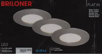 Obrázok produktu pre Briloner LED vstavané svetlo, sada 3 LED PCB/48W matný nikel