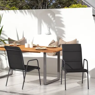 Image de The Living Store Chaises de jardin 2 pcs acier et textilène noir