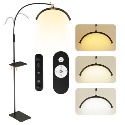 Obrázek produktu pro Puluomis LED Beauty stojací lampa, výškově nastavitelná lampa s dálkovým ovládáním, 3 barevné teploty a plynulý stmívač, 320° husí krk, prodloužení řas