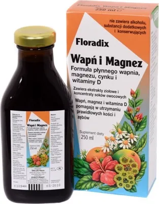 A bottle of Floradix liquid supplement and its packaging are shown against a white background.