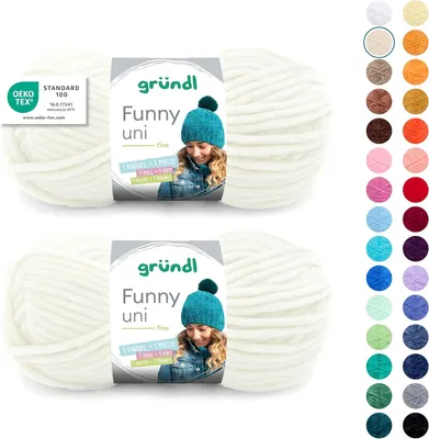 Produktbild von Gründl Wolle Funny uni - weiche Chenille zum Häkeln Kuschelig und hautfreundlich 100% Polyester 2 Knäuel 100 g / 120 m Nadelstärke 5-6, Creme