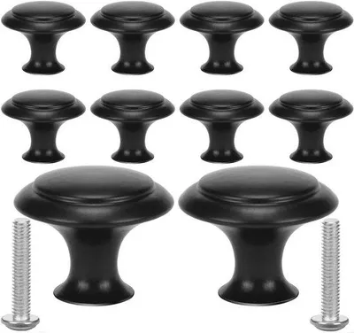 Produktbild von Famanu Möbelknöpfe Set – 10 runde schwarze Knöpfe aus Zinklegierung