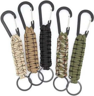 Produktbild von Outdoor-Übungsklettereimer mit Karabinerhaken - 5 Stück - Paracord-Schlüsselanhänger - Gewebter Schlüsselanhänger - Bergsport-Schlüsselanhänger