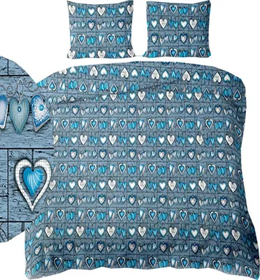 Obrázek produktu pro Krepové povlečení 140x200+70x90cm - Srdíčka modré na šedém