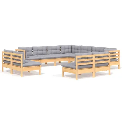 Produktbild von vidaXL 11-tlg. Garten-Lounge-Set mit Grauen Kissen Massivholz Kiefer