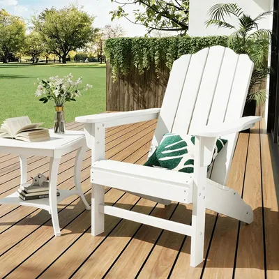 Immagine prodotto di Sedia da giardino Adirondack - Poltrona relax - Protezione dai raggi UV - Resistente agli agenti atmosferici - Con braccioli - Senza imbottitura - Bianco, 1 pezzo
