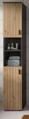 Produktbild von Badezimmer Hochschrank "Livia" in Artisan Eiche und grau Badschrank 30 x 192 cm