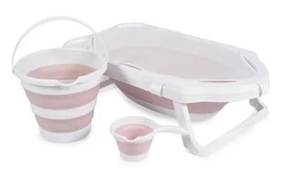 Produktbild von Cangaroo Badewannen-Set Hawaii 4-teilig faltbar Wasserablauf Ablagefächer Netz rosa