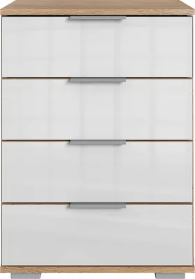 Produktbild von Schlafzimmer Nachttisch Nachtschrank, auch für Boxspringbett geeignet, in Plankeneiche Nb. mit weißem Glas ELSTRA-43, B/H/T ca. 52/74/38 cm