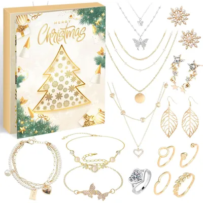 Productafbeelding van Adventskalender Sieraden Dames 2026 Meisjes Kerstkalender 12 Verrassingen Armband Ketting Ring Oorbellen Countdown Kalender Dames Sieraden Set