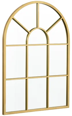 Obrázok produktu pre Zrkadlo na stenu, okenné zrkadlo, 70 x 50 cm, chodobové zrkadlo s kovovým rámom, zlatá farba