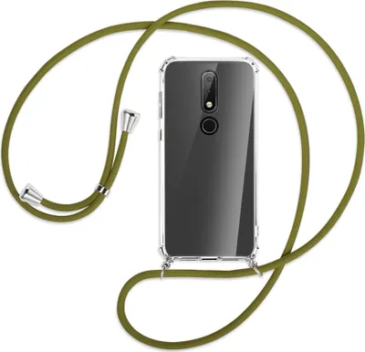 Produktbild von Handykette Backcover-Schutzhülle mit Band (Metall silberfarben) für Nokia 6.1 Plus / X6 - khaki