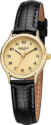 Produktbild von Regent Leder Damen Uhr F-970 Quarzuhr Armband schwarz D2URF970
