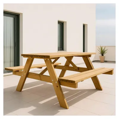Image de Table De Pique-nique En Bois 177 X 152 X 71 Cm