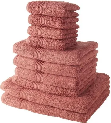 Produktbild von Handtuch Set, 10-teilig, 100% Baumwolle, Terracotta, 4 Gästetücher 30x50 cm, 4 Handtücher 50x100 cm, 2 Badetücher 70x130 cm